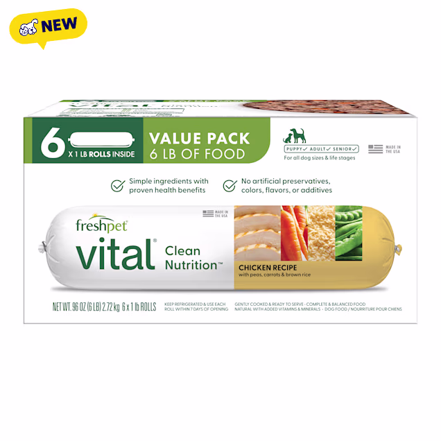 Freshpet Vital Fresh Chicken Recipe with Peas, Carrots, & Brown Rice Value Pack Dog Food, 1 lbs., Pack of 6 - Carousel image #1