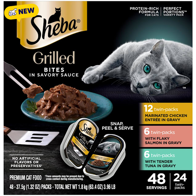 Sheba Grilled in Savory Sauce Adult Wet Cat Food Variety Pack, 2.64 oz., Count of 24 - Carousel image #1