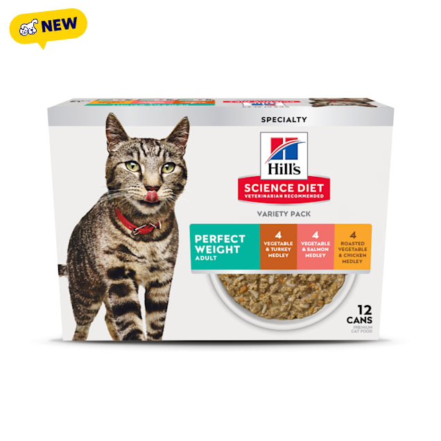 Hill's Science Diet Chicken, Turkey & Salmon Medleys Adult Perfect Weight Wet Cat Food Variety Pack, 2.9 oz., Count of 12 - Carousel image #1