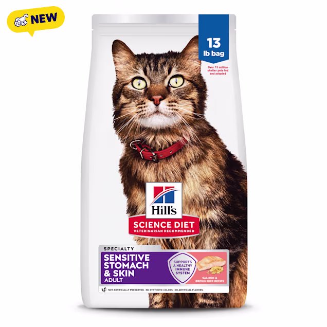 Hill's Science Diet Adult Sensitive Stomach & Sensitive Skin Salmon & Brown Rice Recipe Dry Cat Food, 13 lbs. - Carousel image #1