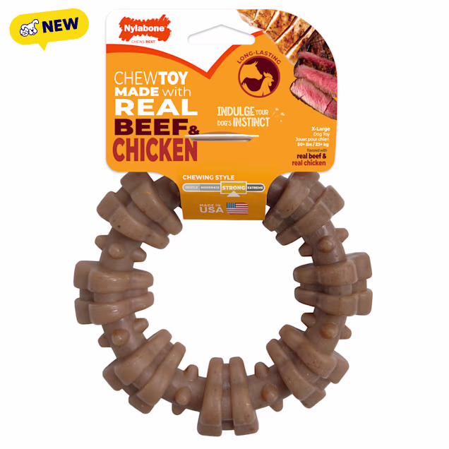 Nylabone Strong Textured Ring Made with Real Beef & Chicken Dog Chew Toy, X-Large - Carousel image #1