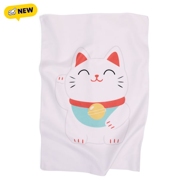 Petco Fortune Cat Dish Towel, Green - Carousel image #1