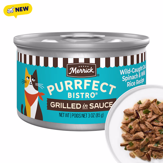 Merrick Purrfect Bistro Wild Cod, Spinach and Wild Rice Recipe in Gravy, High Protein Natural Wet Cat Food, 3 oz., Case of 24 - Carousel image #1