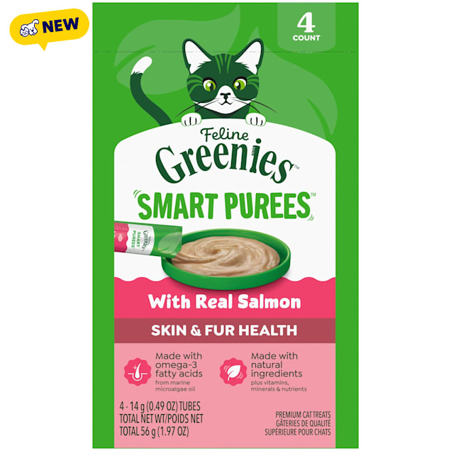 Greenies Smart Purees Feline Skin & Fur Health with Salmon Lickable Cat Treats, 0.5 oz., Count of 4 - Carousel image #1