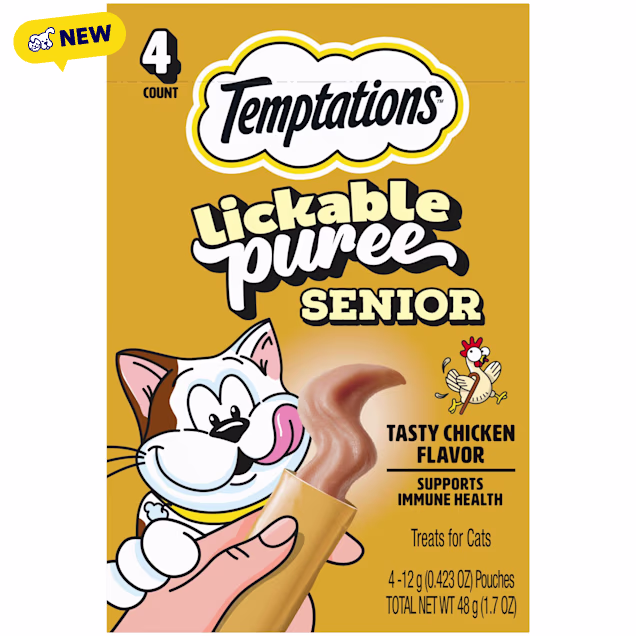 Temptations Creamy Puree Senior Lickable Tasty Chicken Flavor Cat Treats, 0.4 oz., Count of 4 - Carousel image #1