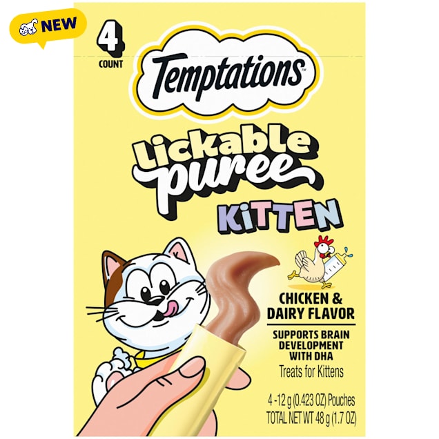 Temptations Creamy Puree Kitten Lickable Tasty Chicken Flavor Cat Treats, 0.4 oz., Count of 4 - Carousel image #1