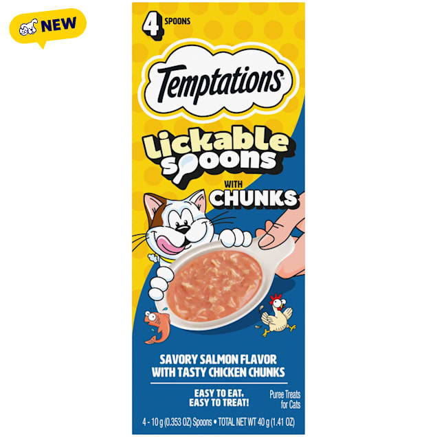 Temptations Lickable Spoons Salmon Flavor with Chicken Chunks Cat Treats, 0.35 oz, Count of 4 - Carousel image #1