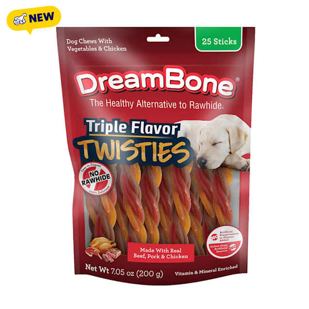 DreamBone Triple Flavor Twisties Rawhide-Free Made with Real Beef, Pork & Chicken Dog Chews, 7.05 oz., Count of 25 - Carousel image #1