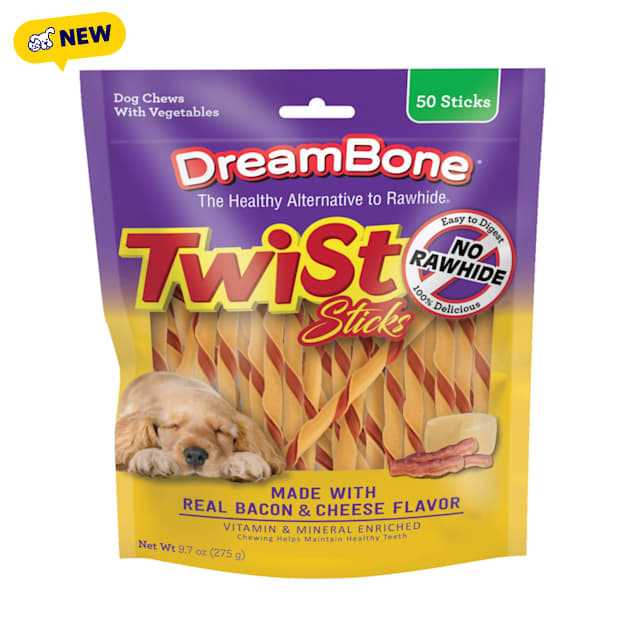 DreamBone Made with Real Bacon and Cheese Twist Sticks Dog Chews, 9.7 oz., Count of 50 - Carousel image #1
