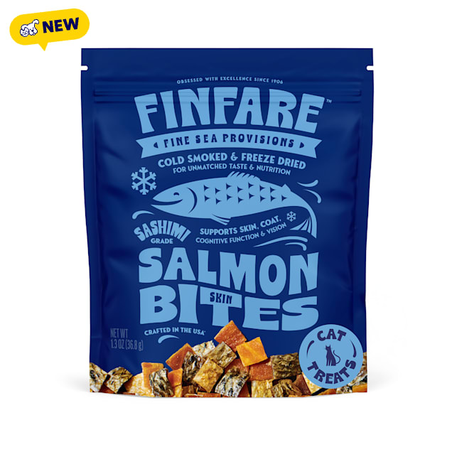 Finfare Freeze Dried Smoked Salmon Skin Bite, Crafted in USA Cat Treats, 1.3 oz. - Carousel image #1