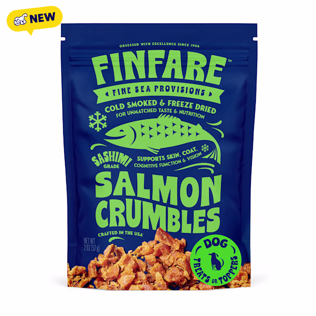 Finfare Freeze Dried Smoked Salmon Crumbles and Topper, Crafted in USA Dog Treats, 2 oz. - Carousel image #1