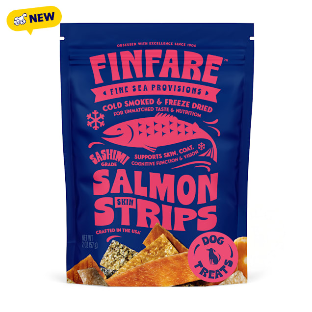 Finfare Freeze Dried Smoked Salmon Skin Strip, Crafted in USA Dog Treats, 2 oz. - Carousel image #1