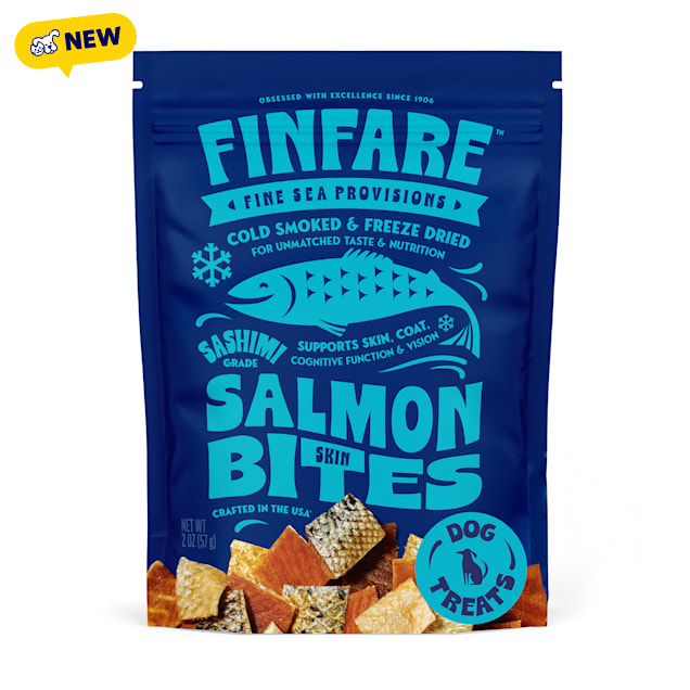 Finfare Freeze Dried Smoked Salmon Skin Bite, Crafted in USA Dog Treats, 2 oz. - Carousel image #1