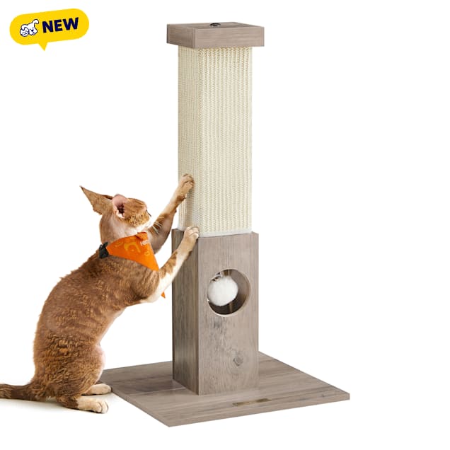 SONGMICS HOME Indoor Cat Scratching Post - 28.7-Inch Sisal Cat Scratcher with Toy, Furniture Scratching Deterrent, Greige - Carousel image #1