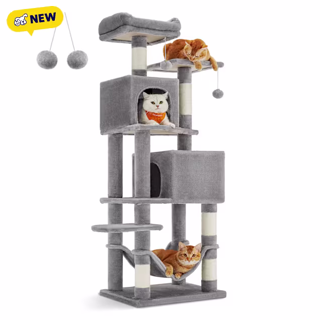 SONGMICS HOME Cat Tree Tower - 61-Inch Multi-Level Cat Condo with Scratching Posts, Perches, Hammock, Caves & Toys, Light Grey - Carousel image #1