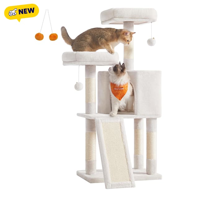 SONGMICS HOME 45.3-Inch Cat Tree Condo - Compact Tower with Scratching Post, Ramp, Perch & Cave for Small Spaces, Cream White - Carousel image #1