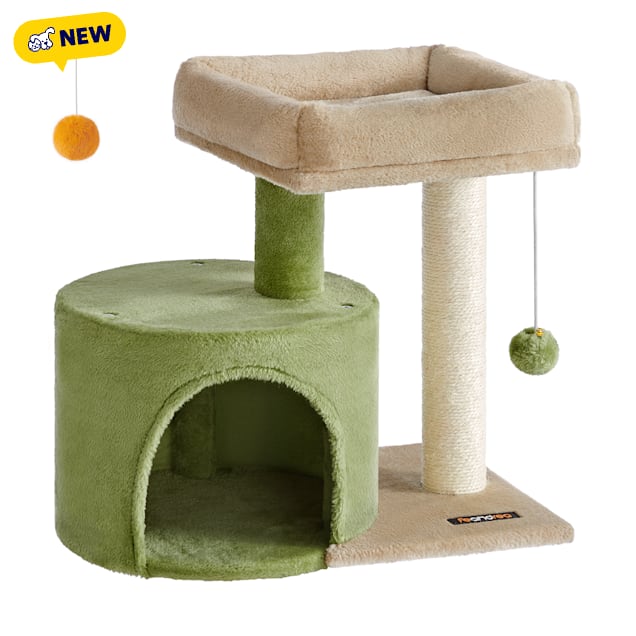 SONGMICS HOME Cat Tree Tower with Sisal Scratching Post, Padded Perch for Kittens & Small Spaces, Grass Green and Camel Brown - Carousel image #1