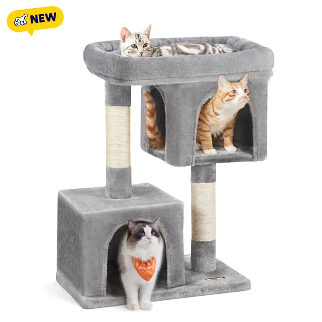 SONGMICS HOME 33-Inch Cat Tower with Perch, Scratching Post and Ramp, Light Grey - Carousel image #1