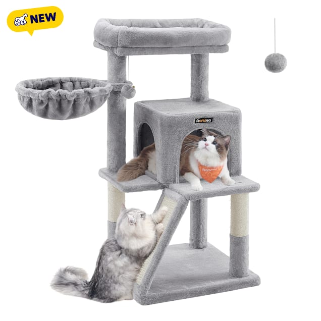 SONGMICS HOME 37.8-Inch Cat Tower with Perch, Scratching Post and Ramp, Light Gray - Carousel image #1