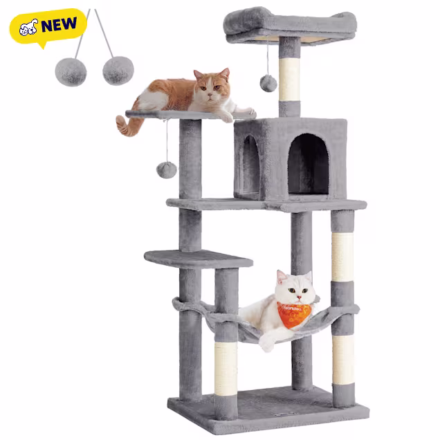 SONGMICS HOME 56.3-Inch Cat Tower for Indoor Cats with 4 Scratching Posts, 2 Perches, Hammock, and Cave, Light Grey - Carousel image #1
