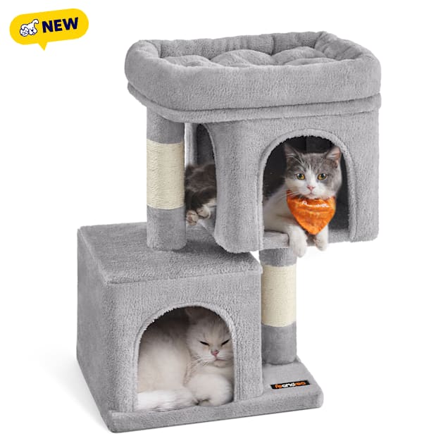 SONGMICS HOME 26.4-Inch Cat Tower - Small Cat Condo with Perch, 2 Caves & Scratching Post, for Kittens up to 7 lbs, Light Grey - Carousel image #1
