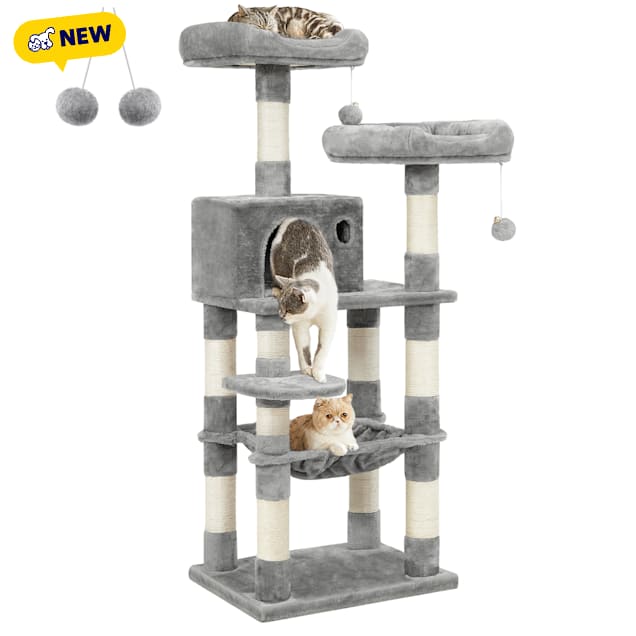 SONGMICS HOME 56.3-Inch Cat Tower - Multi-Level Condo for Indoor Cats with Hammock, Scratching Posts & Plush Perch, Light Grey - Carousel image #1