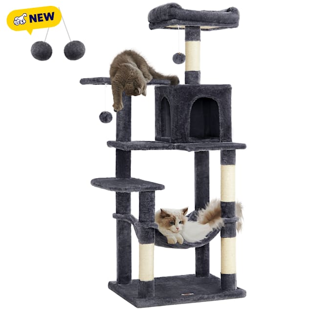 SONGMICS HOME 56.3-Inch Cat Tower - Multi-Level Cat Tree Condo with 4 Scratching Posts, 2 Perches, Hammock & Cave, Smoky Gray - Carousel image #1