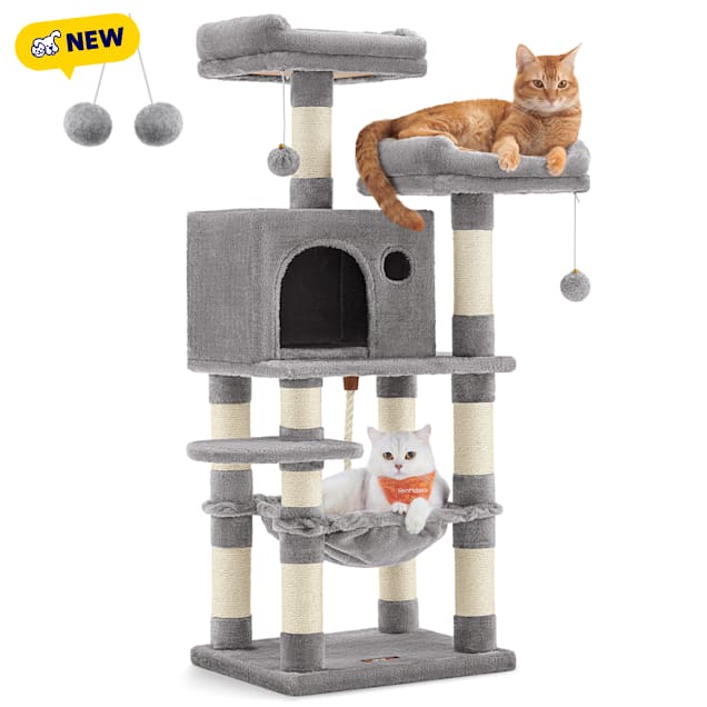 SONGMICS HOME 44.1-Inch Cat Tower - Multi-Level Cat Tree Condo with 11 Scratching Posts, 2 Perches, Hammock & Cave, Light Gray - Carousel image #1