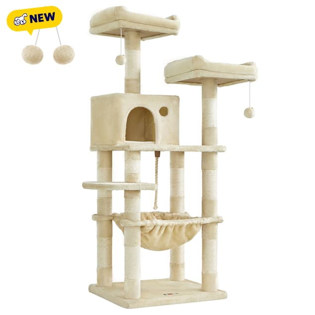 SONGMICS HOME 56.3-Inch Cat Tower - Multi-Level Cat Tree Condo with 11 Scratching Posts, 2 Perches, Hammock & Cave, Beige - Carousel image #1