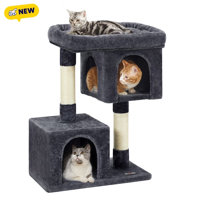 SONGMICS HOME 33.1-Inch Large Cat Tower with 2 Caves, Scratching Post & Spacious Perch for Cats up to 16 lb, Smoky Gray - Carousel image #1