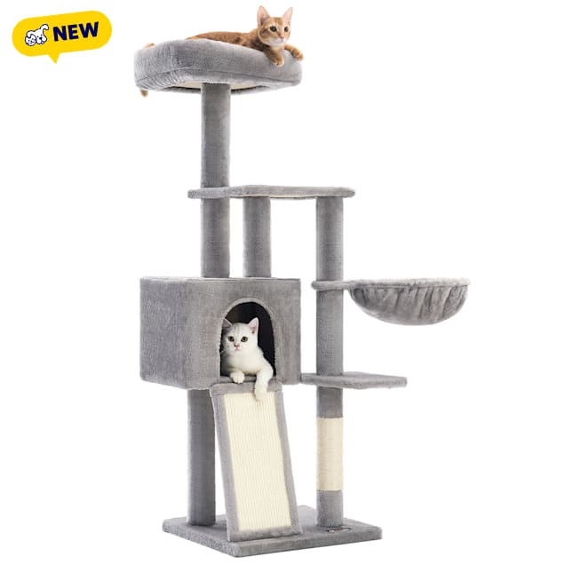 SONGMICS HOME 53.1-Inch Cat Tower with Washable Perch Cover, Scratching Post, Basket & Cave, Light Gray - Carousel image #1