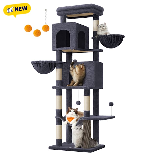 SONGMICS HOME 69-Inch Cat Tower with 2 Caves, 2 Baskets, 5 Scratching Posts, Hammock, Perch & Self-Groomer, Dark Grey - Carousel image #1