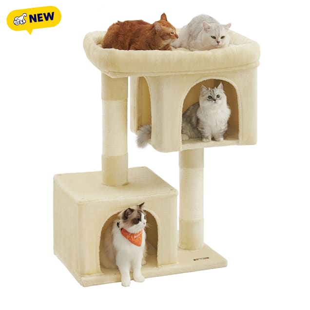 SONGMICS HOME 39.8-Inch XL Cat Tower - Condo with Spacious Perch, 2 Caves & Scratching Post, for Cats up to 44 lbs, Beige - Carousel image #1