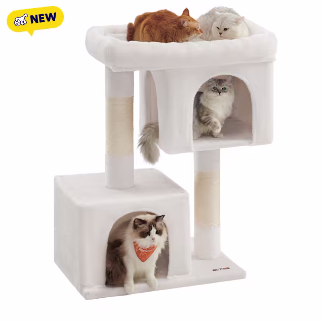 SONGMICS HOME 39.8-Inch XL Cat Tower with Spacious Perch, 2 Caves & Scratching Post, for Cats up to 44 lbs, Cream White - Carousel image #1