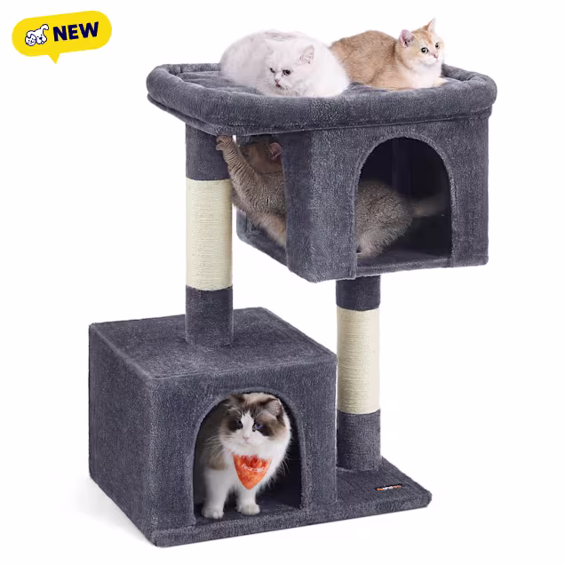 SONGMICS HOME 39.8-Inch XL Cat Tower - Tree Condo with Spacious Perch, 2 Caves & Scratching Post, Smoky Grey - Carousel image #1