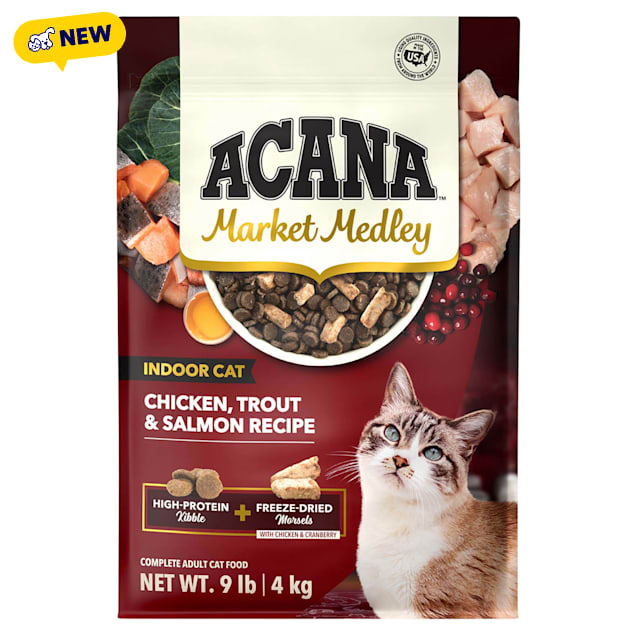 ACANA Market Medley Indoor Cat Chicken, Trout & Salmon with Freeze-Dried Morsels Chicken & Cranberry Cat Food, 9 lbs. - Carousel image #1