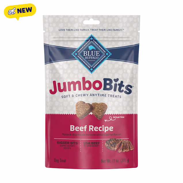Blue Buffalo Jumbo Bits Soft & Chewy Anytime Treats Mineral Enhanced for Flavor Beef Recipe Natural Dog Treats, 11 oz. - Carousel image #1