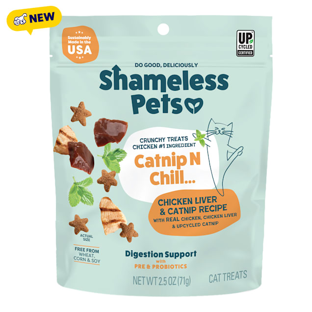 Shameless Pets Catnip N Chill Chicken Liver & Catnip Recipe Crunchy Cat Treats, 2.5 oz. - Carousel image #1