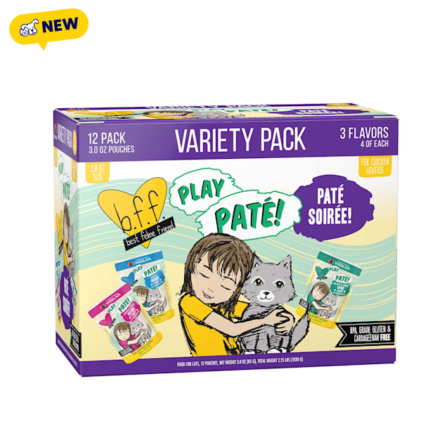 B.F.F. PLAY Pate Soiree! Variety Pack Wet Cat Food, 3 oz., Count of 12 - Carousel image #1