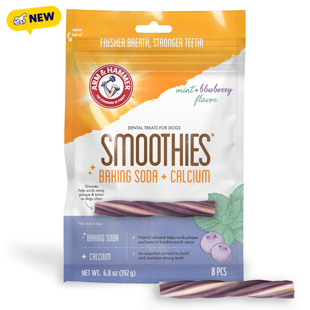 Arm & Hammer Smoothies Dental Treats for Dogs with Baking Soda and Calcium for Pets, Mint Blueberry, 6.8 oz., Count of 8 - Carousel image #1