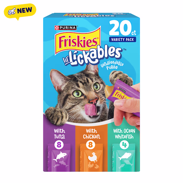 Purina Friskies lil' Lickables with Chicken, Tuna or Ocean Whitefish Lickable Cat Treats Variety Pack, 0.5 oz., Count of 20 - Carousel image #1