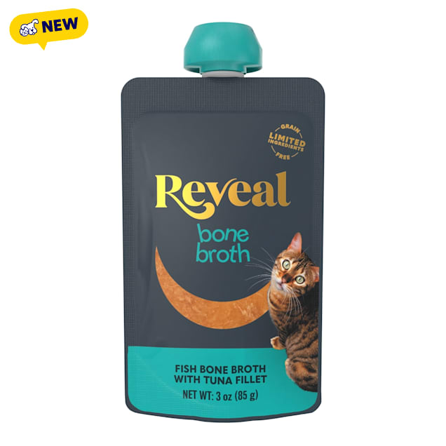 Reveal Natural Fish Bone Broth with Tuna Fillet Spout Pouch Cat Food, 3 oz., Case of 6 - Carousel image #1