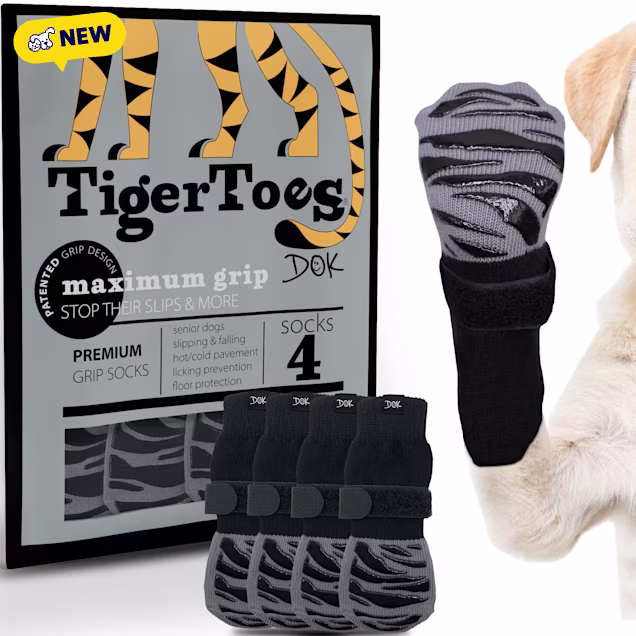 DOK TigerToes Premium Non-Slip Dog Socks, Classic Grey, XX-Small - Carousel image #1