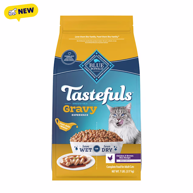 Blue Buffalo Tastefuls Irresistible Gravy Experience Chicken & Brown Rice Recipe 7+ Adult Cat Dry Food, 7 lbs. - Carousel image #1