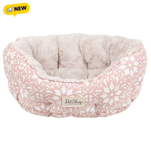 PetShop by Fringe Studio Sevilla Tile Tea Rose Small Round Cuddler Pet Bed, 20" L x 19" W x 8" H, Pink - Carousel image #1