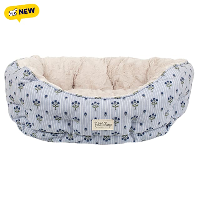 PetShop by Fringe Studio Chambray Bluebell Medium Round Cuddler Pet Bed, 29" L x 24" W x 9" H, Blue - Carousel image #1