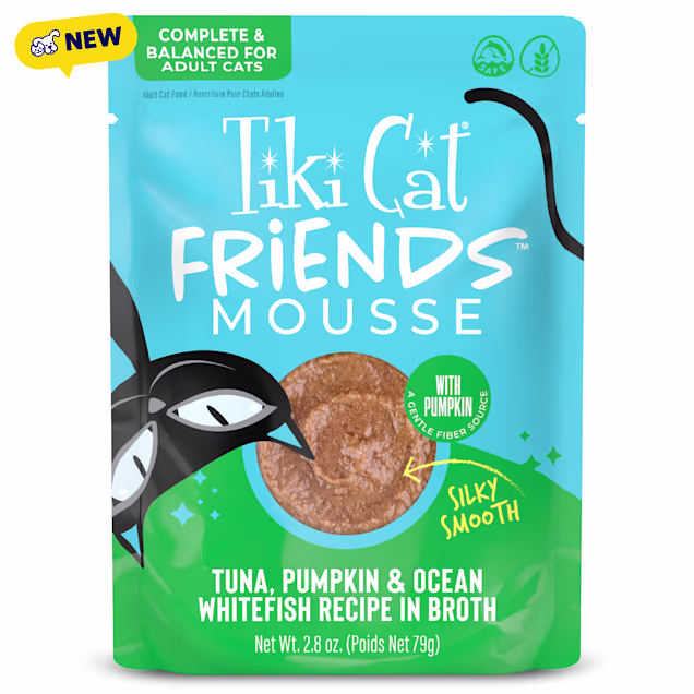 Tiki Cat Friends Mousse Tuna, Pumpkin & Ocean Whitefish Cat Food, 2.8 oz., Case of 12 - Carousel image #1