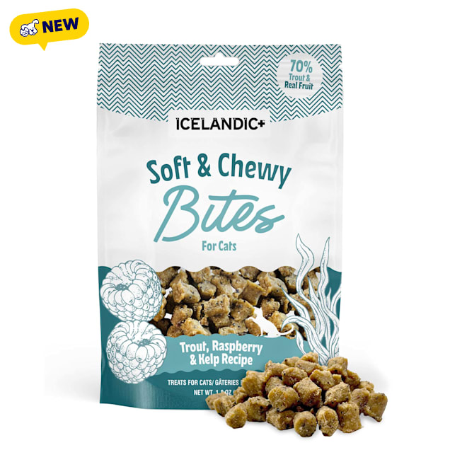 Icelandic+ Trout & Raspberry Soft & Chewy Bites for Cats, 1.8 oz. - Carousel image #1