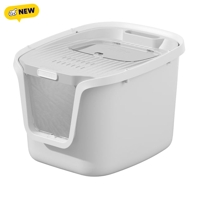 HANAMYA Seamless Molded Cat Litter Box with Scoop, Top or Front-Entry, Gray & White, Large - Carousel image #1