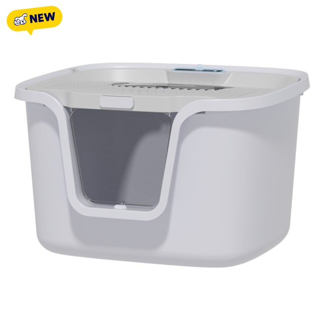 HANAMYA Seamless Molded Jumbo Cat Litter Box with Scoop, Top or Front-Entry, Gray & White, X-Large - Carousel image #1